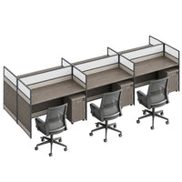 Modern Office Workstation Desk with 1" Thick Desktop, Frosted Privacy Panel, USB Ports & Mobile Pedestal Storage Cabinet