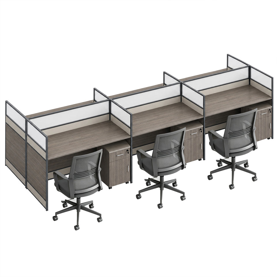 Modern Office Workstation Desk with 1" Thick Desktop, Frosted Privacy Panel, USB Ports & Mobile Pedestal Storage Cabinet