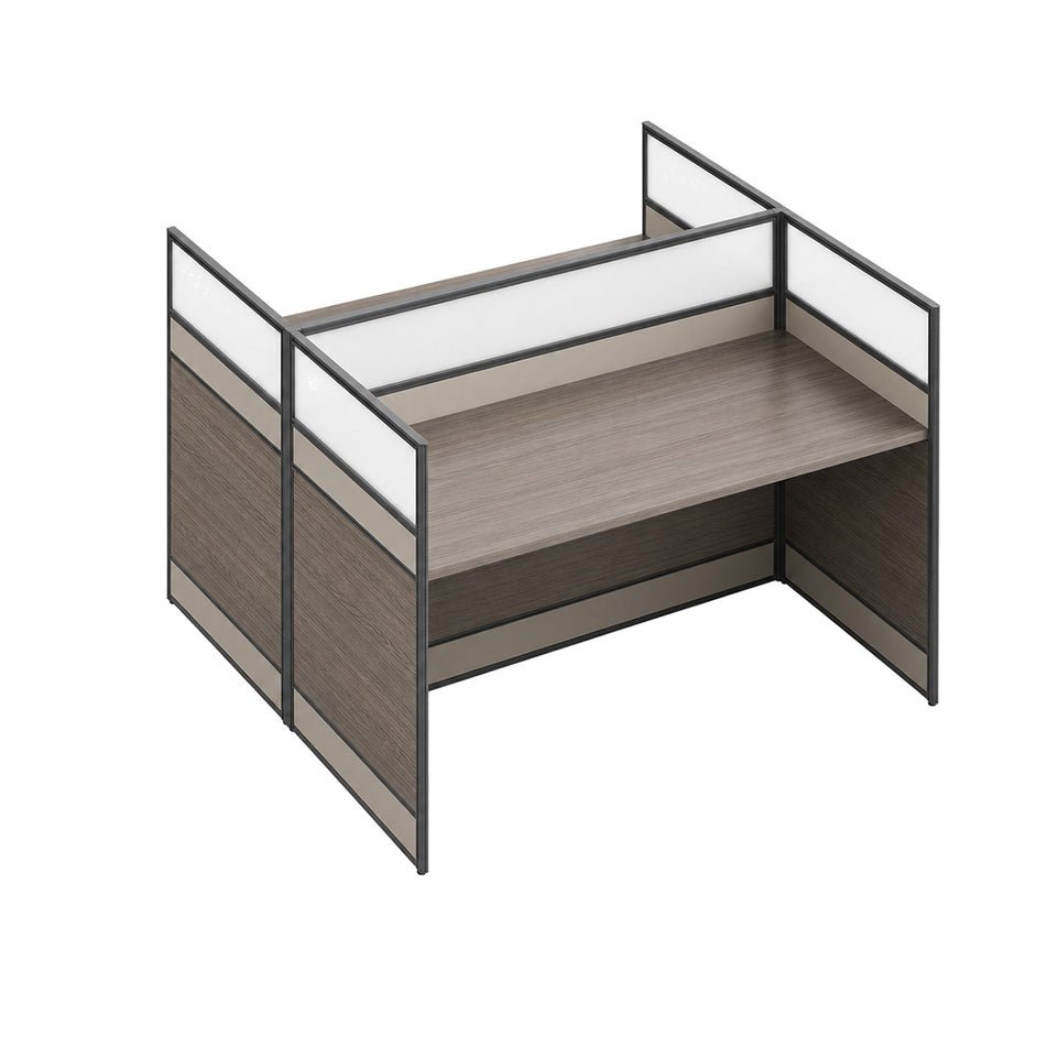 Modern Office Workstation Desk with 1" Thick Desktop, Frosted Privacy Panel, USB Ports & Mobile Pedestal Storage Cabinet