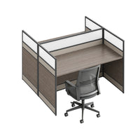 Modern Office Workstation Desk with 1" Thick Desktop, Frosted Privacy Panel, USB Ports & Mobile Pedestal Storage Cabinet