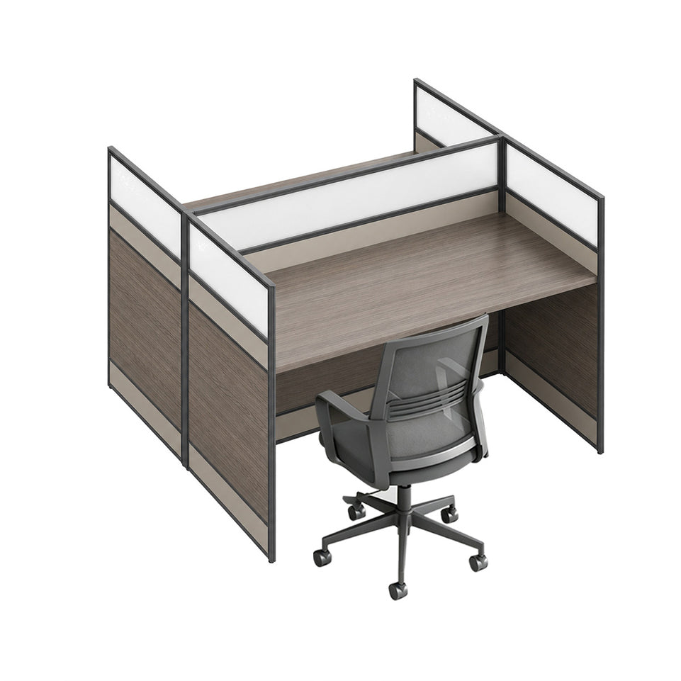 Modern Office Workstation Desk with 1" Thick Desktop, Frosted Privacy Panel, USB Ports & Mobile Pedestal Storage Cabinet