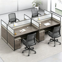 Modern Office Workstation Desk with 1" Thick Desktop, Frosted Privacy Panel, USB Ports & Mobile Pedestal Storage Cabinet