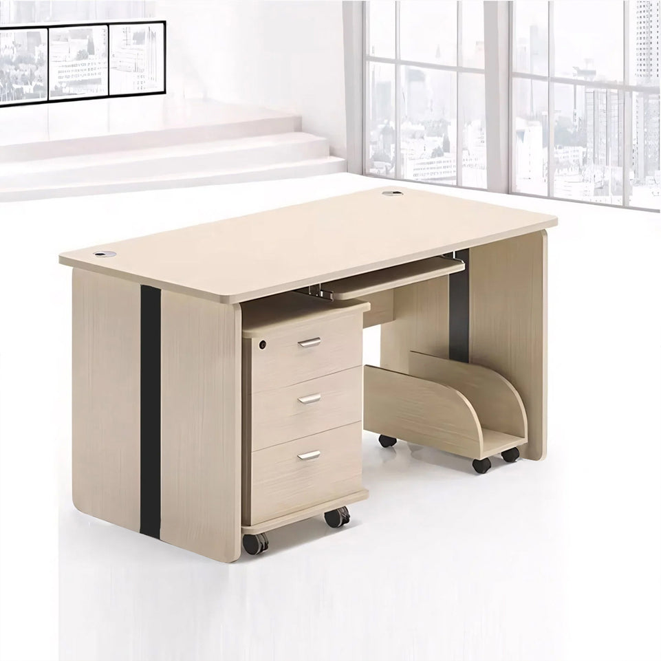 Office Workstation Desk with Cable Management, Lockable & Solid Wood for Home Office