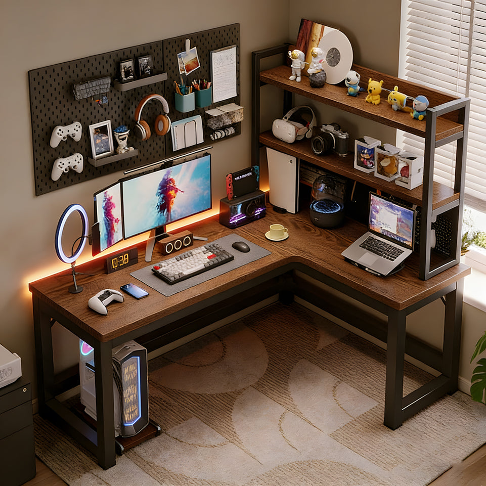 L-Shaped Integrated Corner Home Computer Desk with Storage Rack SZ-2001（In Stock）