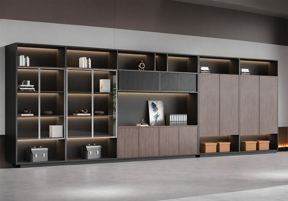 Modern Executive Desk with Glass Top, LED Lighting & Soft-Close for Home Office