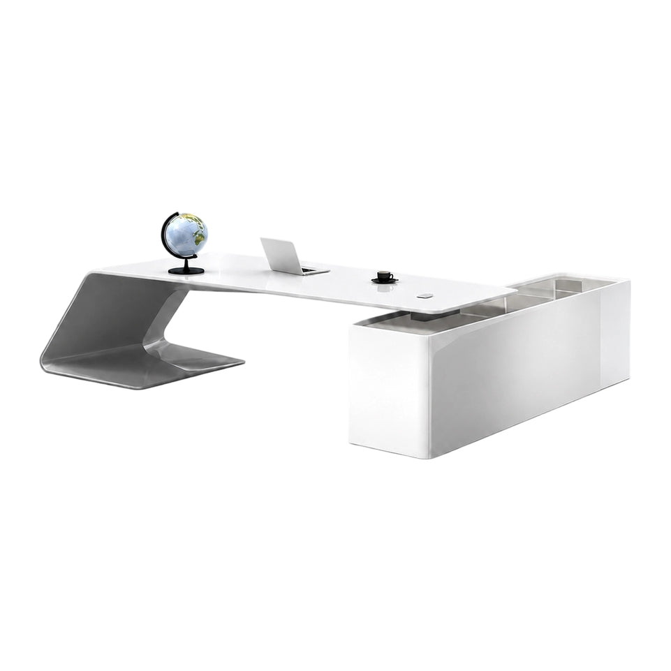 Modern Executive Desk with Cable Management & File Drawers