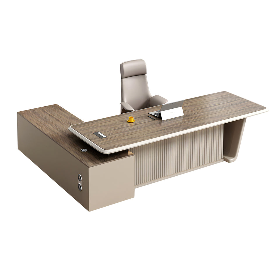 Modern Minimalist Executive Desk with Storage Shelves and Steel Legs of Enamel-coated Panel LBZ-10199