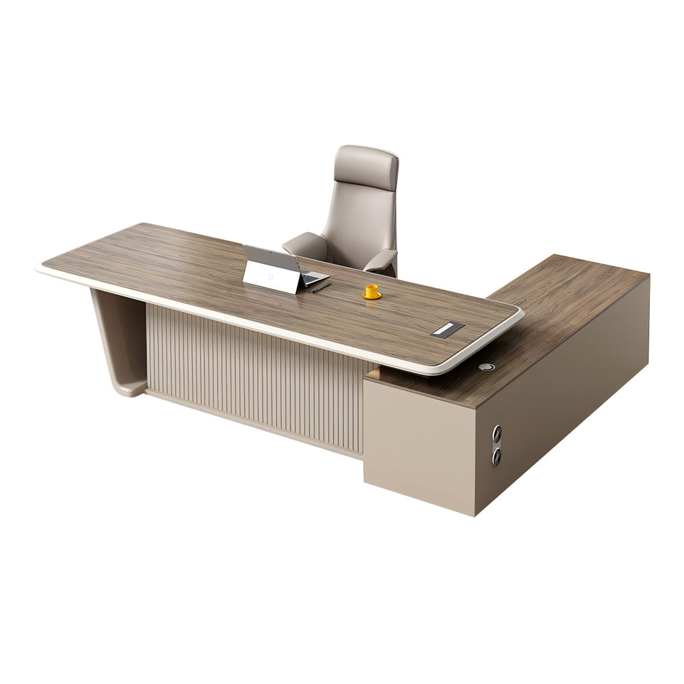 Modern Minimalist Executive Desk with Storage Shelves and Steel Legs of Enamel-coated Panel LBZ-10199