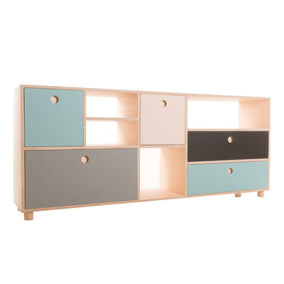 Minimalist Storage Cabinet with Drawers – Compact Bookshelf with Round Handles and Enclosed Storage Drawers for Home and Office CWG-2183