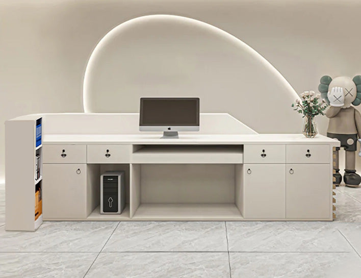 Modern Salon Reception Desk with Wood Grain Lattice Slat JDT-2144