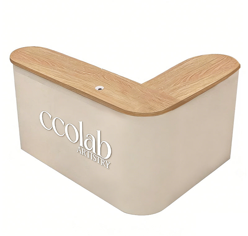 Display Corner L-Shaped Reception Desk with Cable Management and Storage for Salons and Clothing Stores JDT-1063