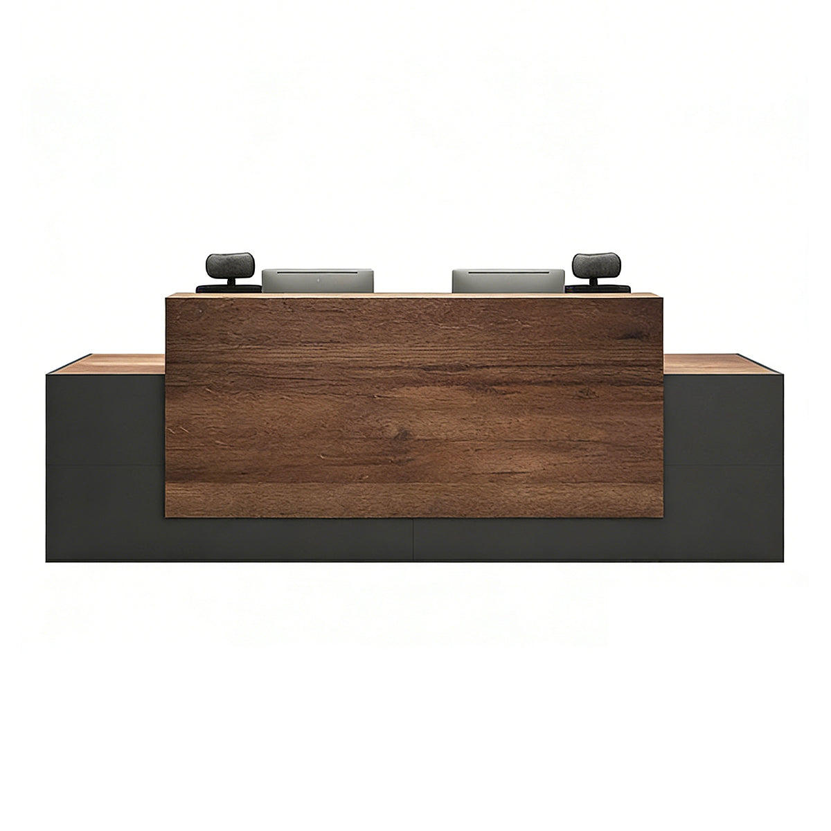 Modern Industrial Two-Tone Front Desk, Gray + Walnut Without Mobile Cabinet, Gray + Walnut finish, L63" x W24" x H41", for office workspace, executive...
