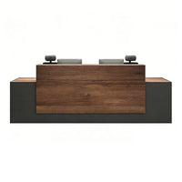 Modern Industrial Two-Tone Front Desk, Gray + Walnut Without Mobile Cabinet, Gray + Walnut finish, L63" x W24" x H41", for office workspace, executive...