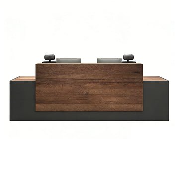 Modern Industrial Two-Tone Front Desk, Gray + Walnut Without Mobile Cabinet, Gray + Walnut finish, L63" x W24" x H41", for office workspace, executive...