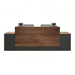 Modern Industrial Two-Tone Front Desk, Gray + Walnut Without Mobile Cabinet, Gray + Walnut finish, L63" x W24" x H41", for office workspace, executive...