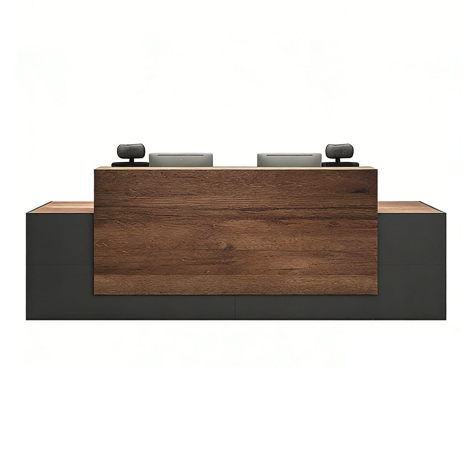 Modern Industrial Two-Tone Front Desk, Gray + Walnut Without Mobile Cabinet, Gray + Walnut finish, L63" x W24" x H41", for office workspace, executive...