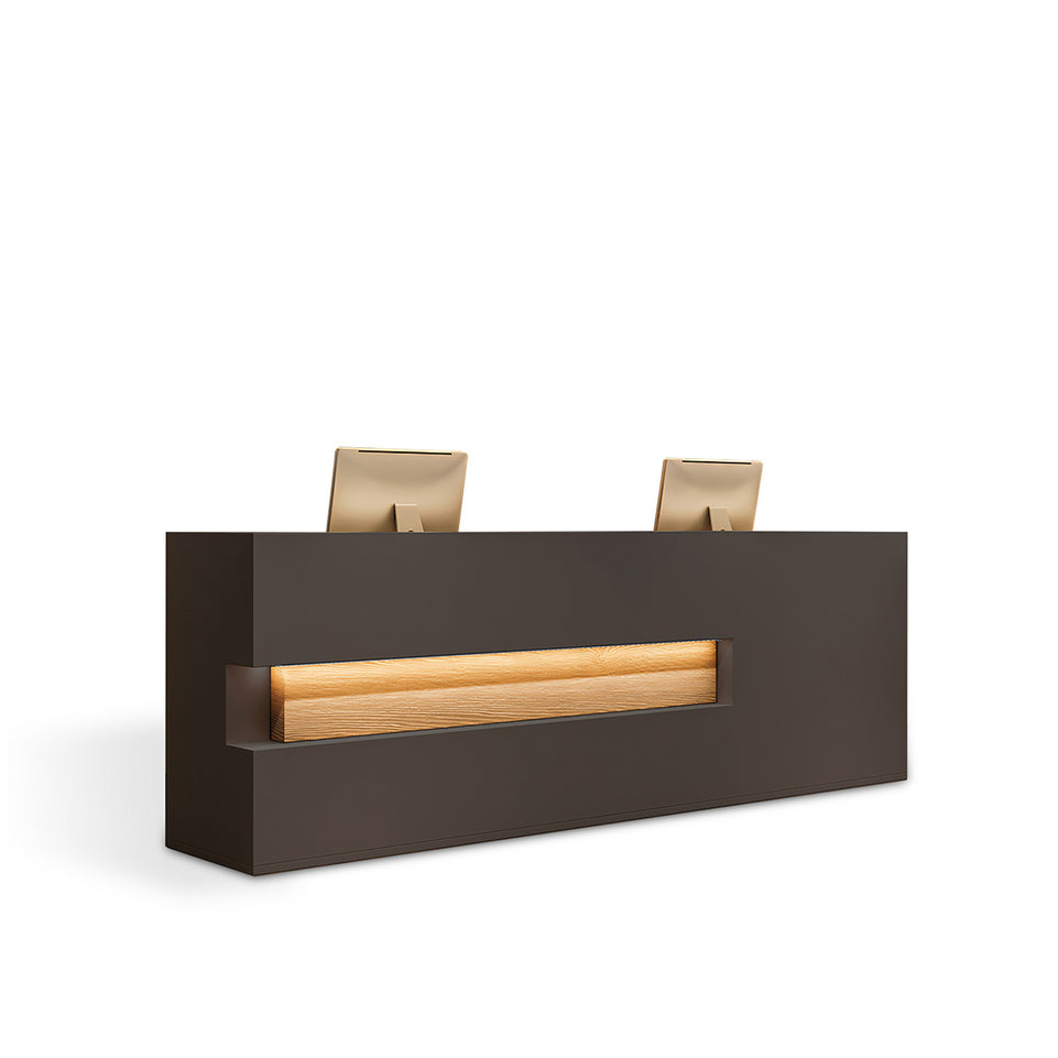 Hollow-Out Straight Custom Solid Wood Reception Desk with Cabinets and Drawers for Clothing Stores and Hotels JDT-769