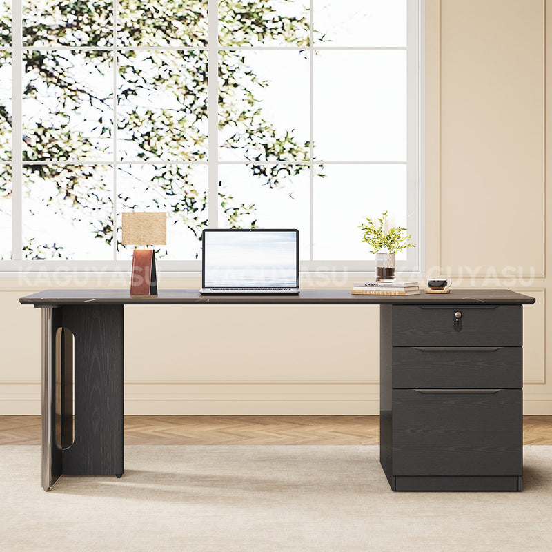 Modern Office Desk with File Drawers, Lockable & Stainless Steel for Home Office