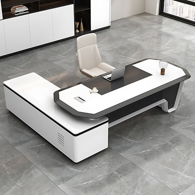 Modern Executive Desk 63–142 in Wide with Cable Management, File Drawers, LED Accent Lighting & Privacy Panel (In Stock)