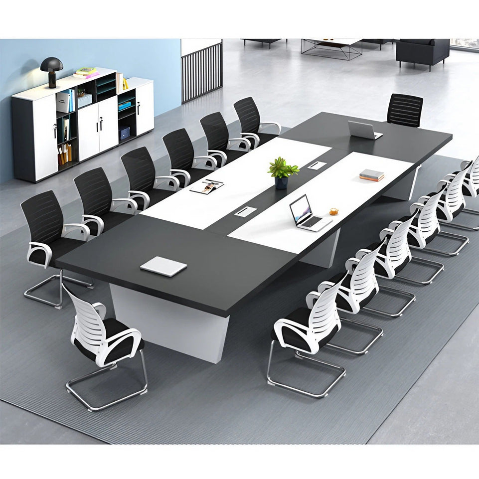 Color-Blocked Rectangle Conference Table and Chair Set with Cable Management for Meeting Rooms HYZ-008-KC-W(West Coast)