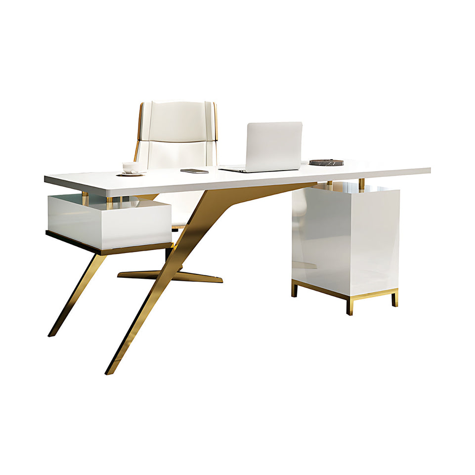 Luxury 55" White Rectangular Executive Desk with Unique Leg Design LBZ-2002（In Stock）