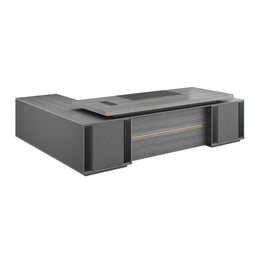 Modern Executive Desk with Lockable, Solid Wood & File Drawers for Home Office