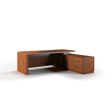 Modern Executive Desk with Solid Wood, File Drawers & Lumbar Support for Home Office