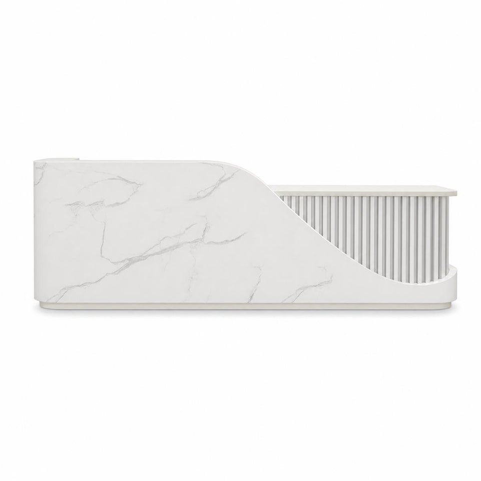 Modern Curved Reception Desk with Stone-Look Front Panel