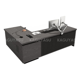 L-Shaped Executive Desk with Built-In Power, Side Storage & Slatted Modesty Panel