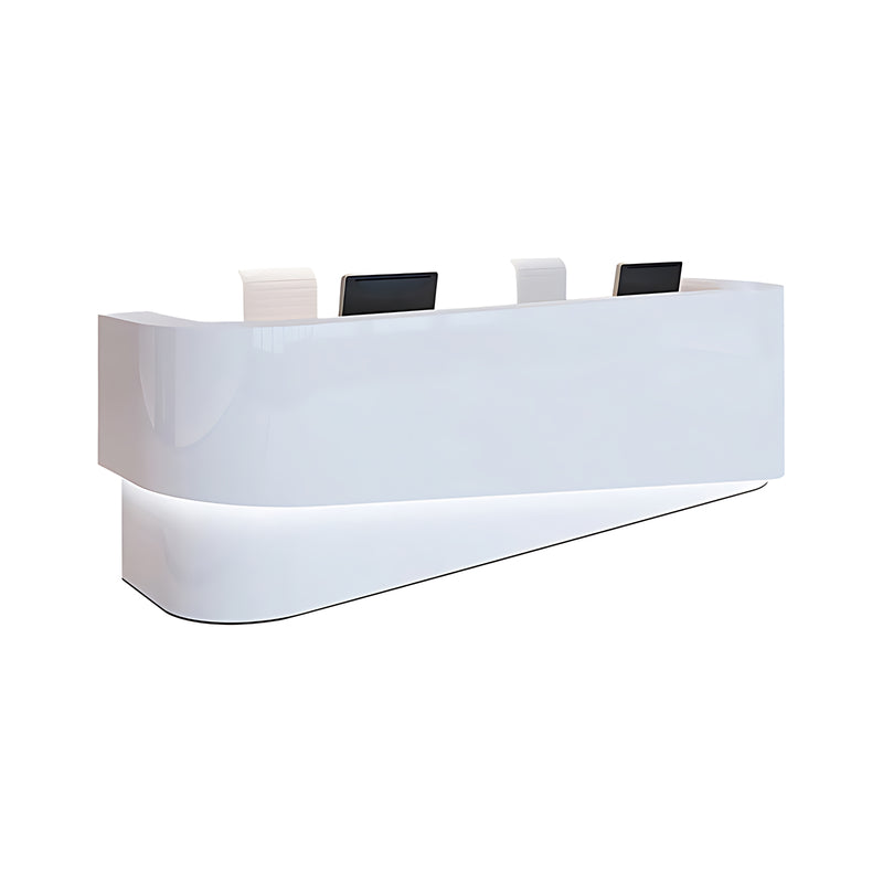 Curved Color-Blocked Straight Reception Desk with Ample Legroom and Drawer for Hotels JDT-1019