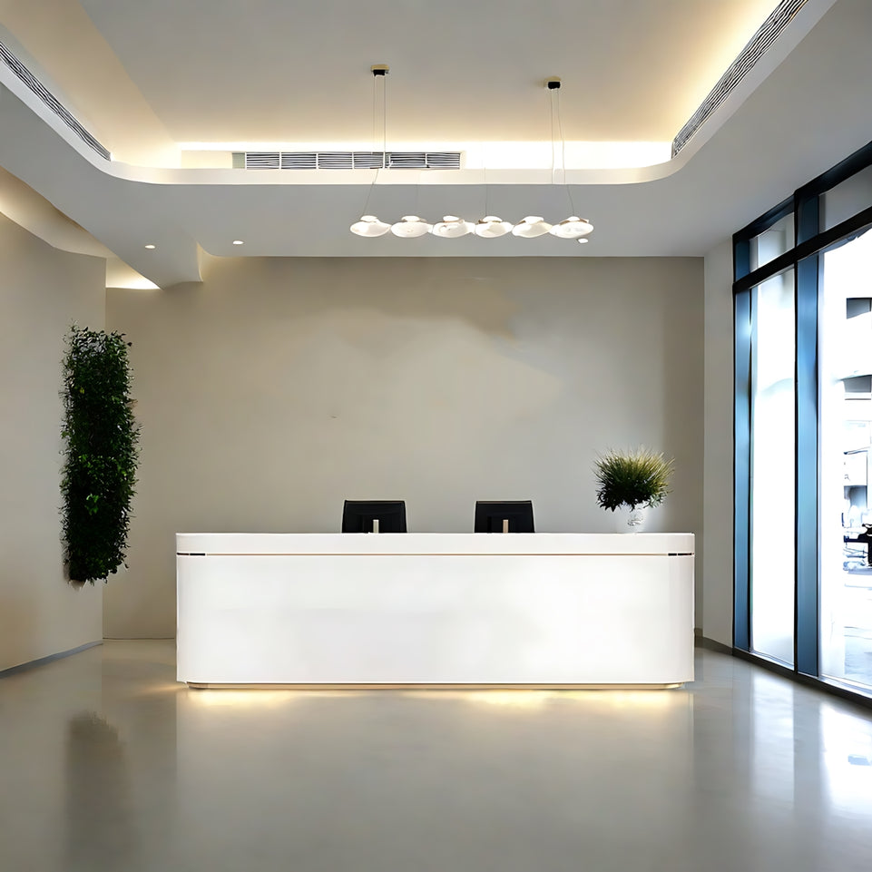 Curved Straight Reception Desk with LED Lights and Drawers for Hotels and Offices JDT-1082