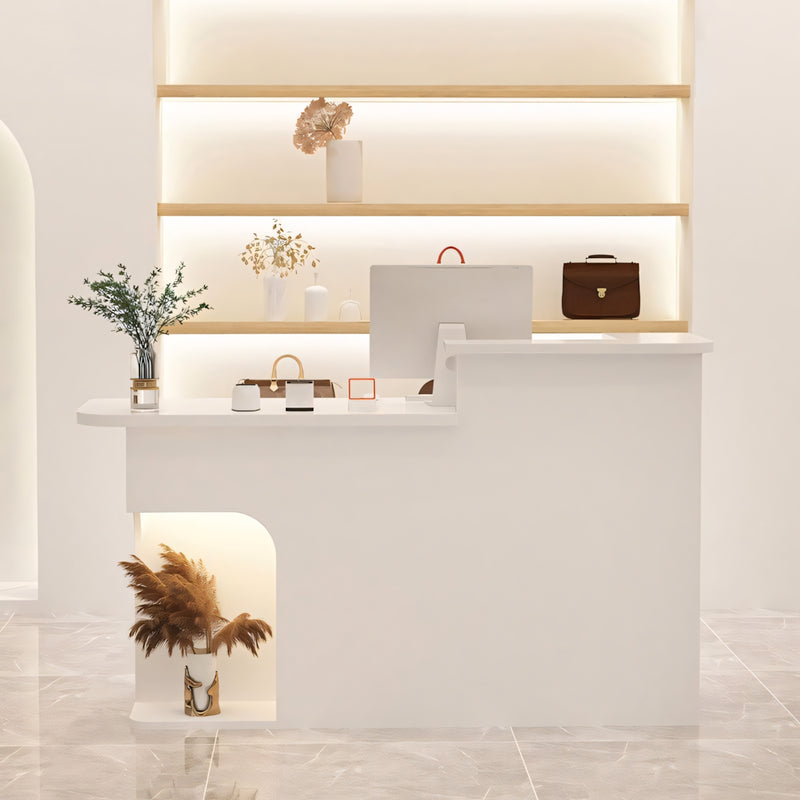 Curved Reception Desk 31-87 in Wide with Lockable & Lumbar Support for Salon