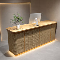 Rattan Straight Reception Desk with Multi-Drawer and Keyboard Tray for Inns and Salons JDT-108