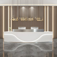 Stainless Steel China Curved Reception Desk with LED Lights, Cabinets, and Drawers for Hotels and Offices JDT-10155