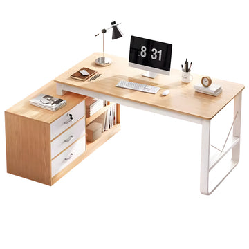 L-Shaped Office Desk with Cable Management, Lockable & File Drawers for Home Office