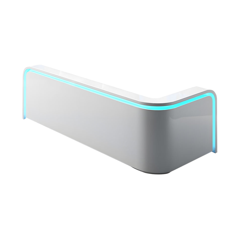 White Curved Reception Desk With Dual-Level Design And High-Gloss Lacquer Finish For Office Lobbies And Retail Spaces JDT-1071