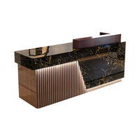 Executive Reception Desk – Black Marble & Fluted Wood with LED Accents JDT-780
