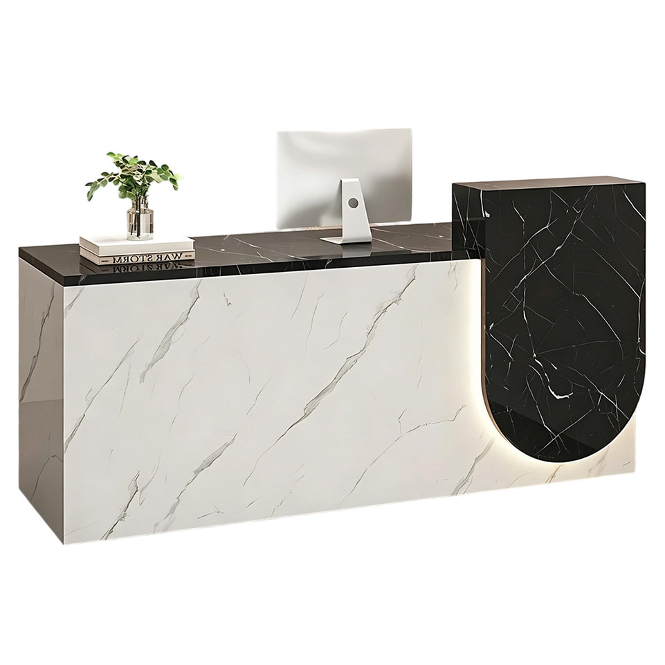 Durable Reception Desk with Cable Grommet Design, Silent Keyboard Tray & Lockable Storage Cabinet for Office, Salon & Retail Spaces (47–118" L)