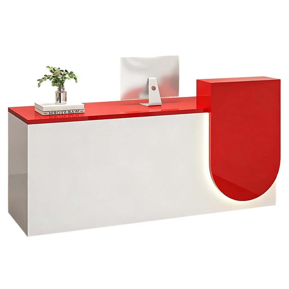 Durable Reception Desk with Cable Grommet Design, Silent Keyboard Tray & Lockable Storage Cabinet for Office, Salon & Retail Spaces (47–118" L)
