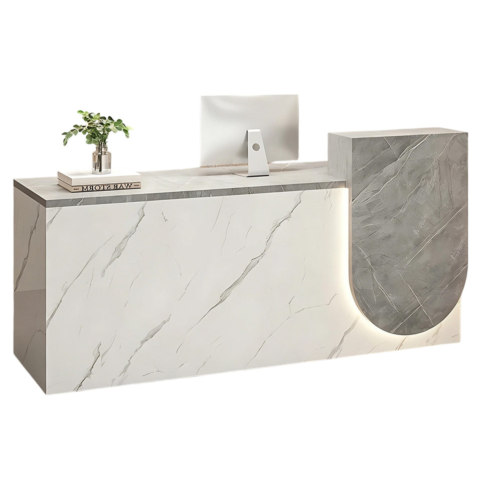 Durable Reception Desk with Cable Grommet Design, Silent Keyboard Tray & Lockable Storage Cabinet for Office, Salon & Retail Spaces (47–118" L)