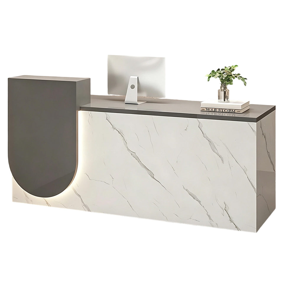 Durable Reception Desk with Cable Grommet Design, Silent Keyboard Tray & Lockable Storage Cabinet for Office, Salon & Retail Spaces (47–118" L)