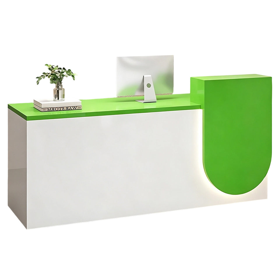 Durable Reception Desk with Cable Grommet Design, Silent Keyboard Tray & Lockable Storage Cabinet for Office, Salon & Retail Spaces (47–118" L)