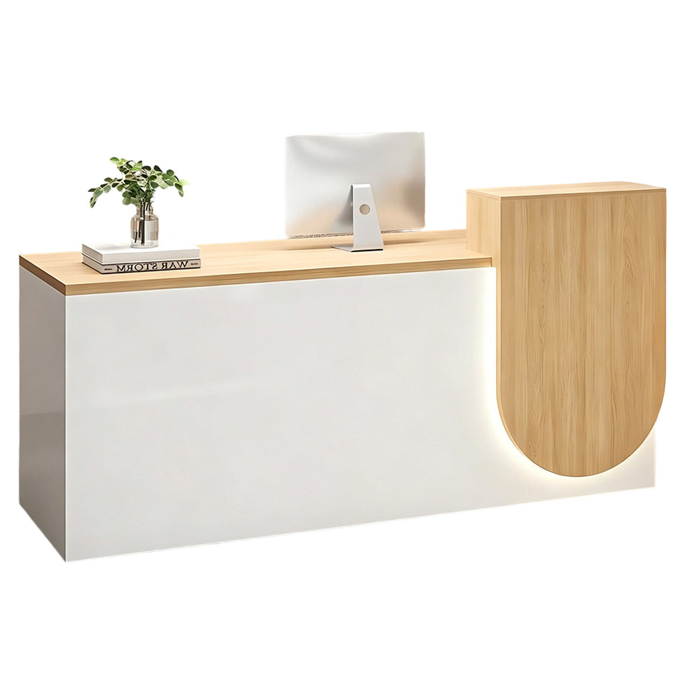Durable Reception Desk with Cable Grommet Design, Silent Keyboard Tray & Lockable Storage Cabinet for Office, Salon & Retail Spaces (47–118" L)