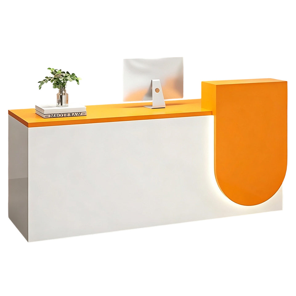 Durable Reception Desk with Cable Grommet Design, Silent Keyboard Tray & Lockable Storage Cabinet for Office, Salon & Retail Spaces (47–118" L)