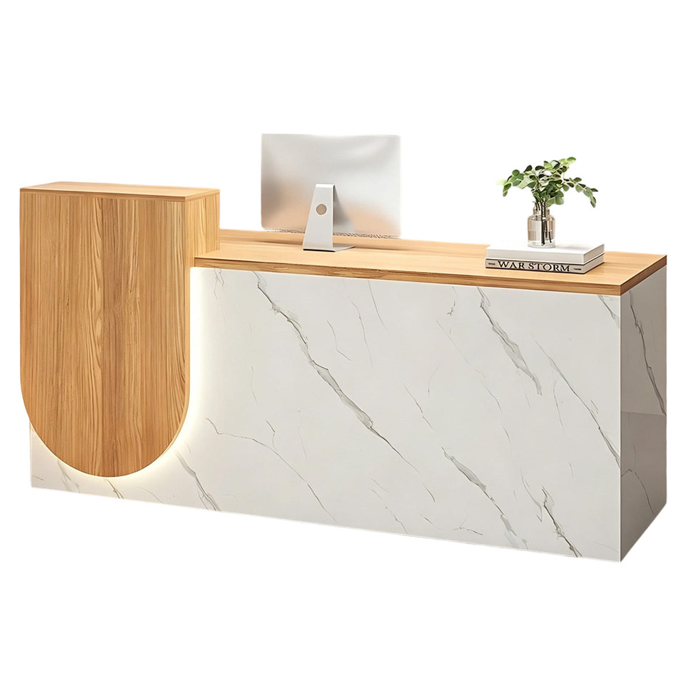 Durable Reception Desk with Cable Grommet Design, Silent Keyboard Tray & Lockable Storage Cabinet for Office, Salon & Retail Spaces (47–118" L)