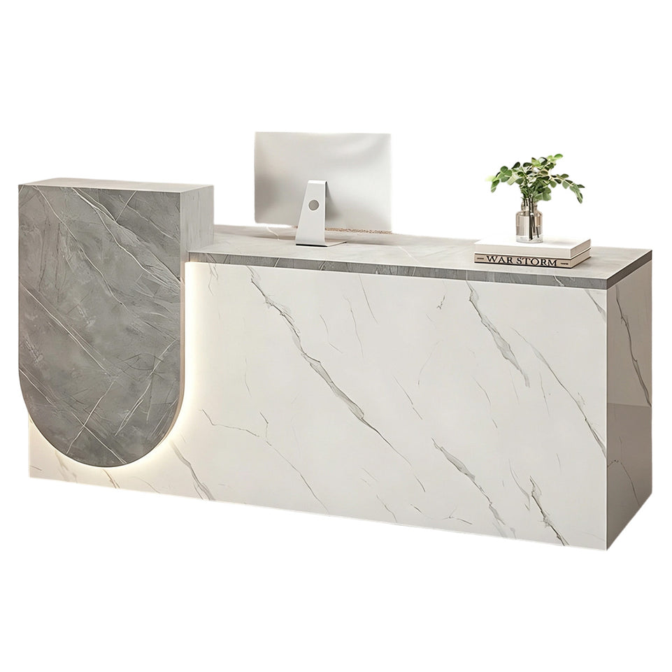 Durable Reception Desk with Cable Grommet Design, Silent Keyboard Tray & Lockable Storage Cabinet for Office, Salon & Retail Spaces (47–118" L)