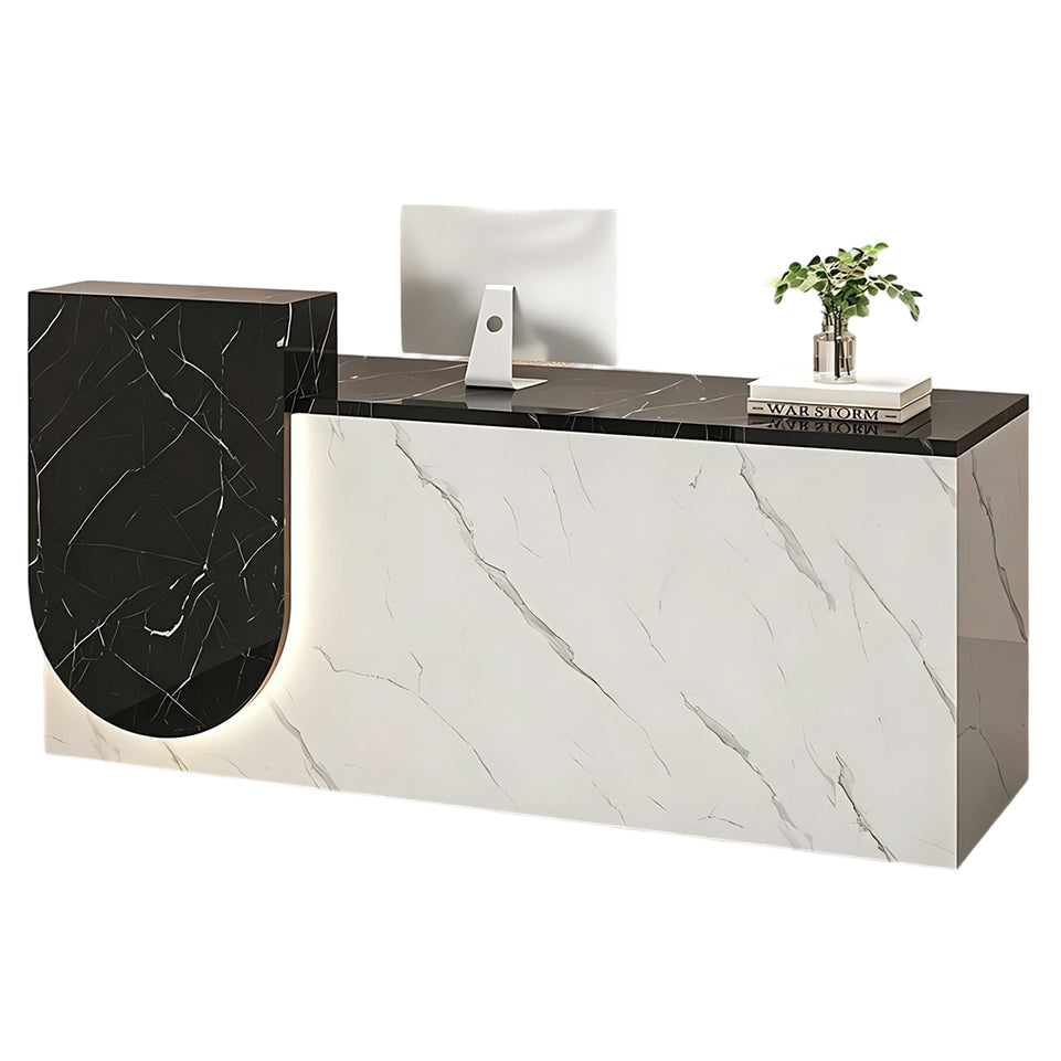 Durable Reception Desk with Cable Grommet Design, Silent Keyboard Tray & Lockable Storage Cabinet for Office, Salon & Retail Spaces (47–118" L)