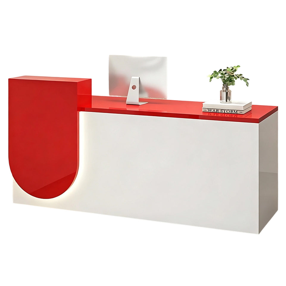 Durable Reception Desk with Cable Grommet Design, Silent Keyboard Tray & Lockable Storage Cabinet for Office, Salon & Retail Spaces (47–118" L)