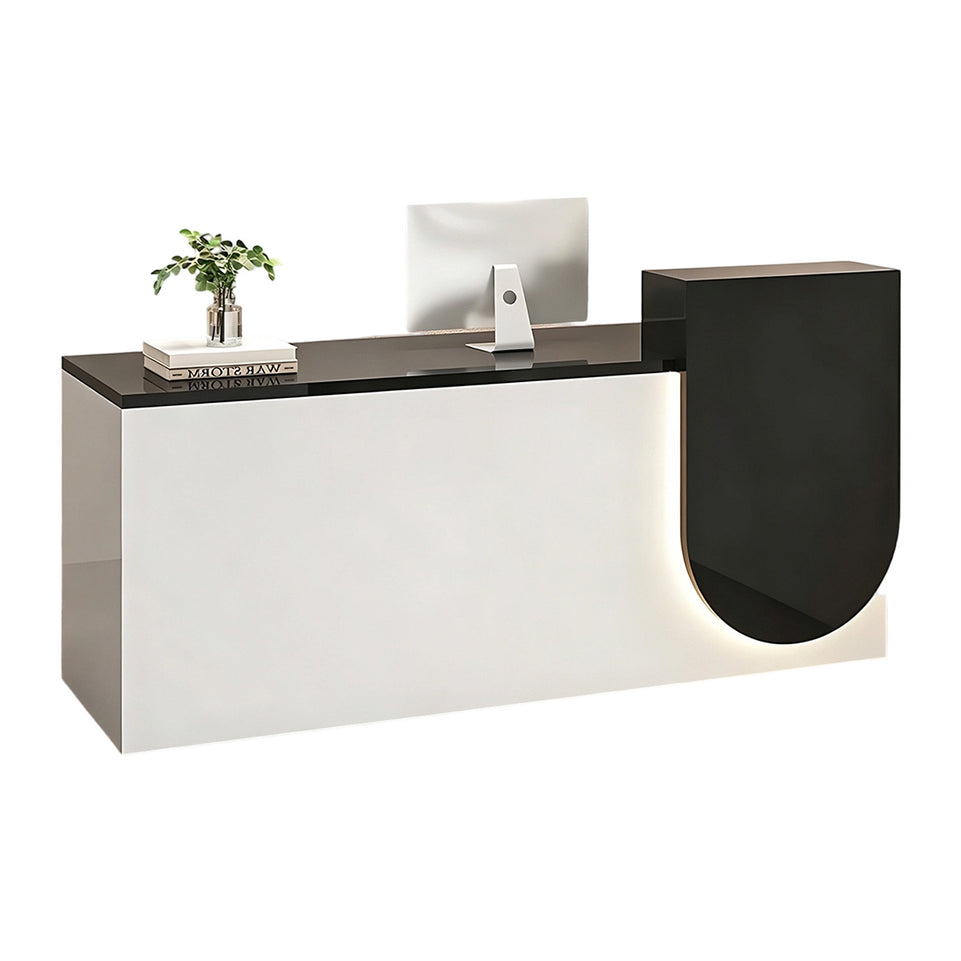 Durable Reception Desk with Cable Grommet Design, Silent Keyboard Tray & Lockable Storage Cabinet for Office, Salon & Retail Spaces (47–118" L)