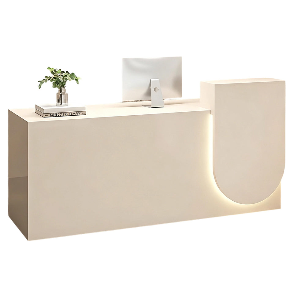 Durable Reception Desk with Cable Grommet Design, Silent Keyboard Tray & Lockable Storage Cabinet for Office, Salon & Retail Spaces (47–118" L)
